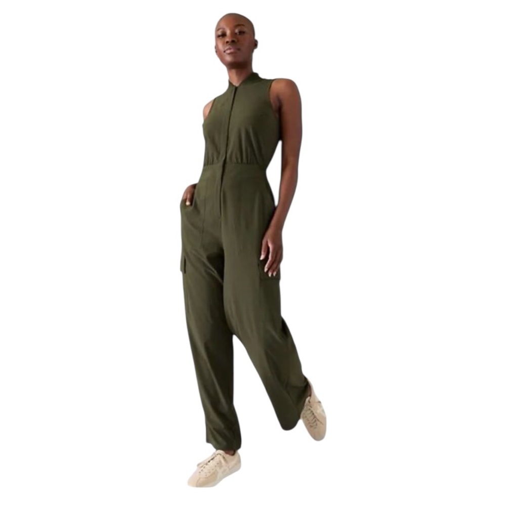 Athleta Olive Green Sleeveless Utility Jumpsuit